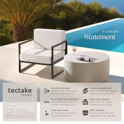 tectake Comosa Garden Chair in Brown with Powder-Coated Metal Frame and Minimalist Design – 4