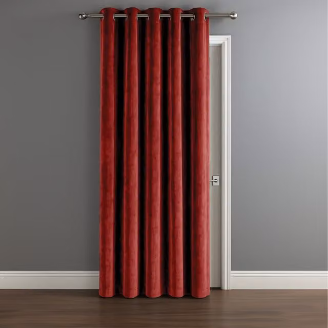 Velosso Red Matte Velvet Thermal Insulating Opaque Fabric Panel Curtain with Rod Pocket