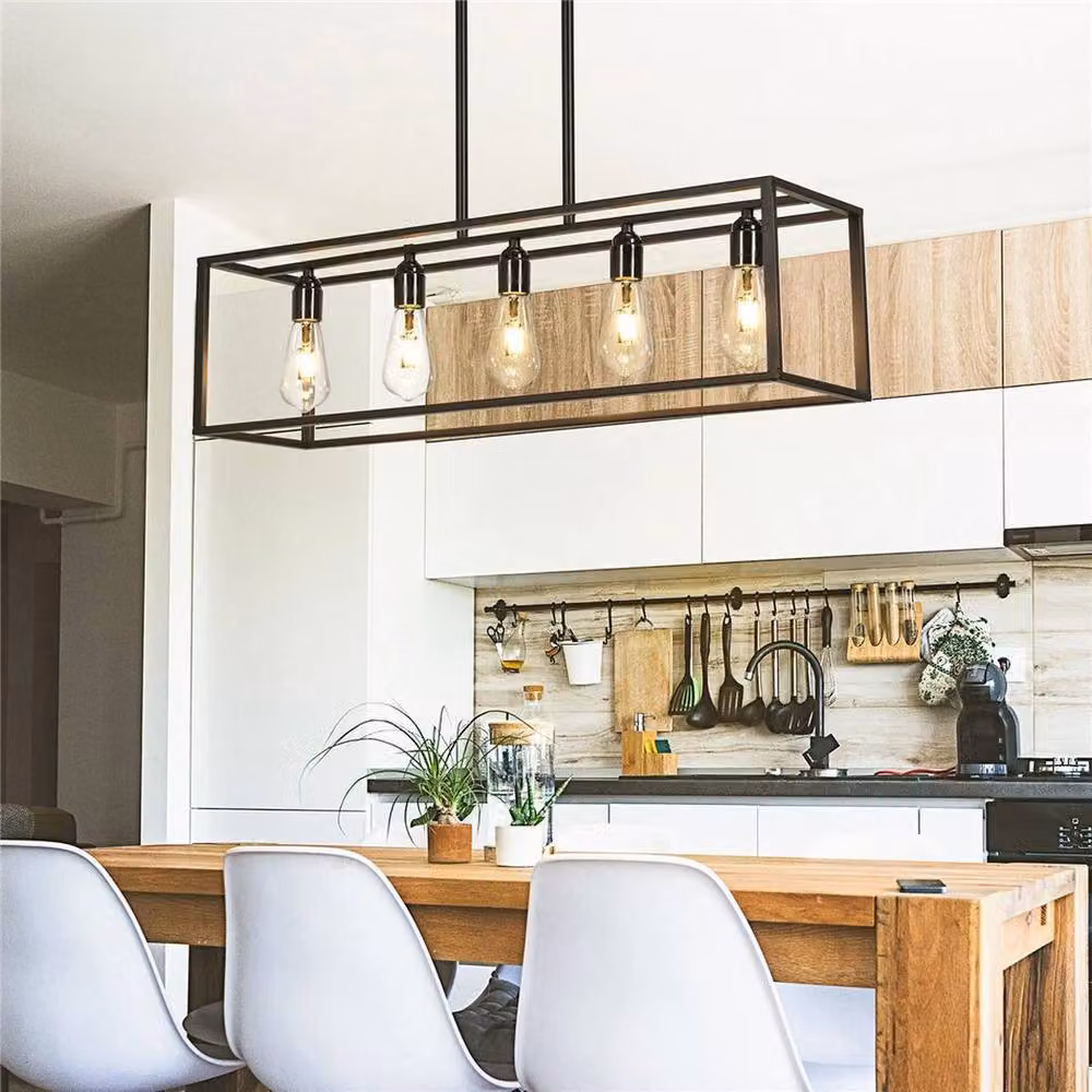 EONLION Industrial Black Metal Hanging Pendant Ceiling Lamp with Transparent Shade – 5