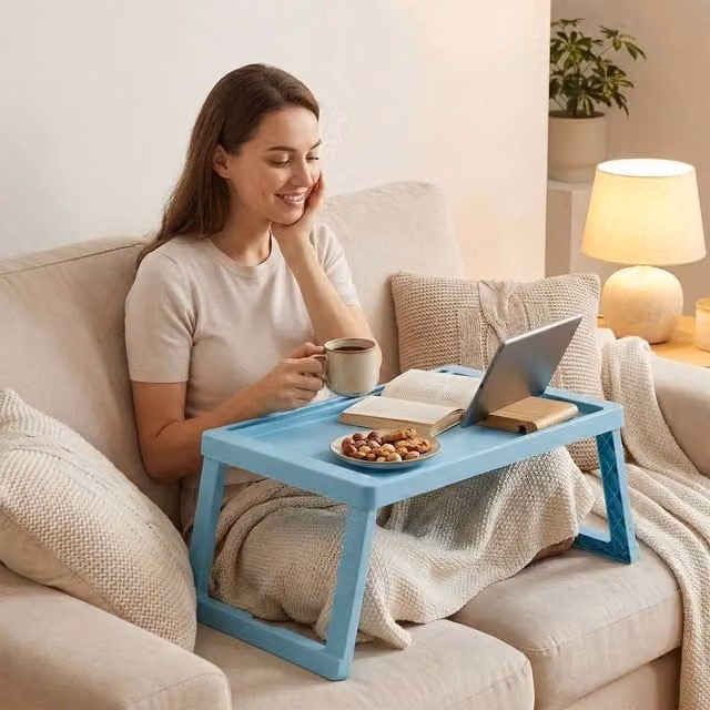 FORGEVIO Blue Plastic Folding Bed Tray Table – 1