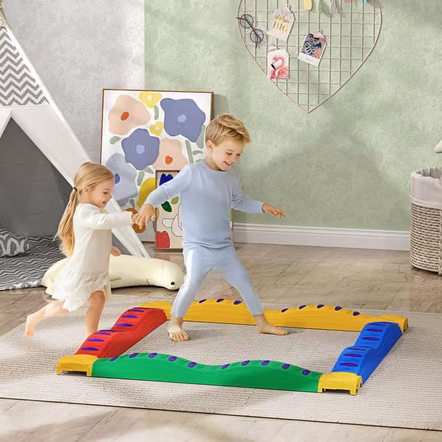 AIYAPLAY 12-Piece Kids Balance Beam Stepping Stones with Non-Slip Foot Pads in Red