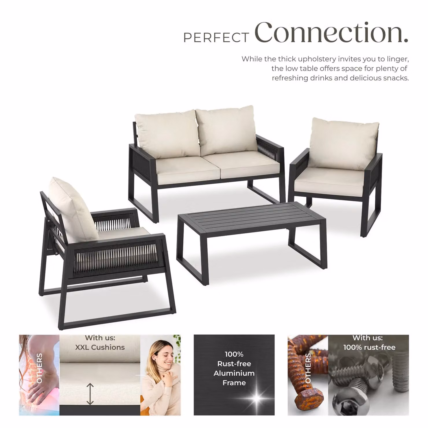 tectake Captive 4-Person Garden Lounge Set in Anthracite Grey with Powder Coated Aluminium Frame and Upholstered Cushions – 3
