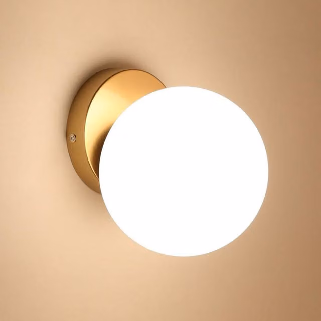 Pheashine Modern Glass Ball Wall Light in Gold and Antique Brass with E27 Socket, Diameter: 15 cm