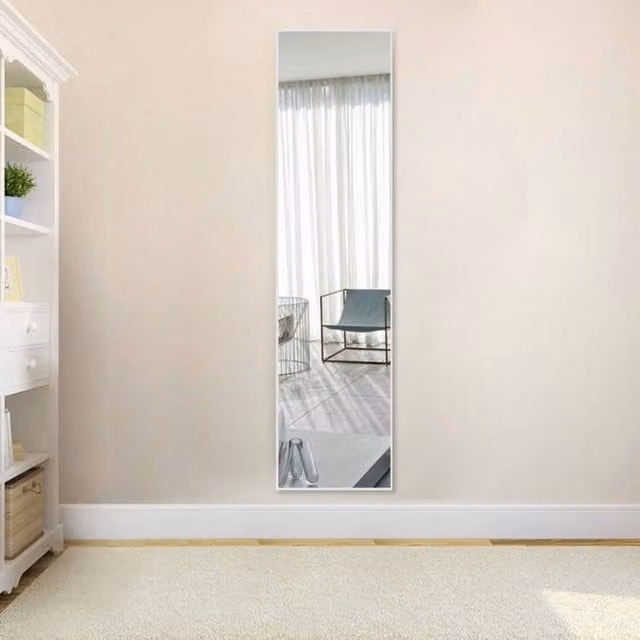 Livingandhome Rectangular Full Length Wall Mirror in Silver and White