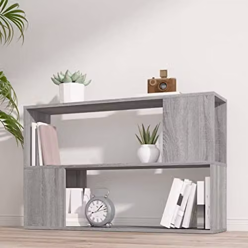 vidaXL Modern Grey Book Cabinet with Integrated Lighting and Media Compartments, W/D/H: 100 x 24 x 63 cm – 2