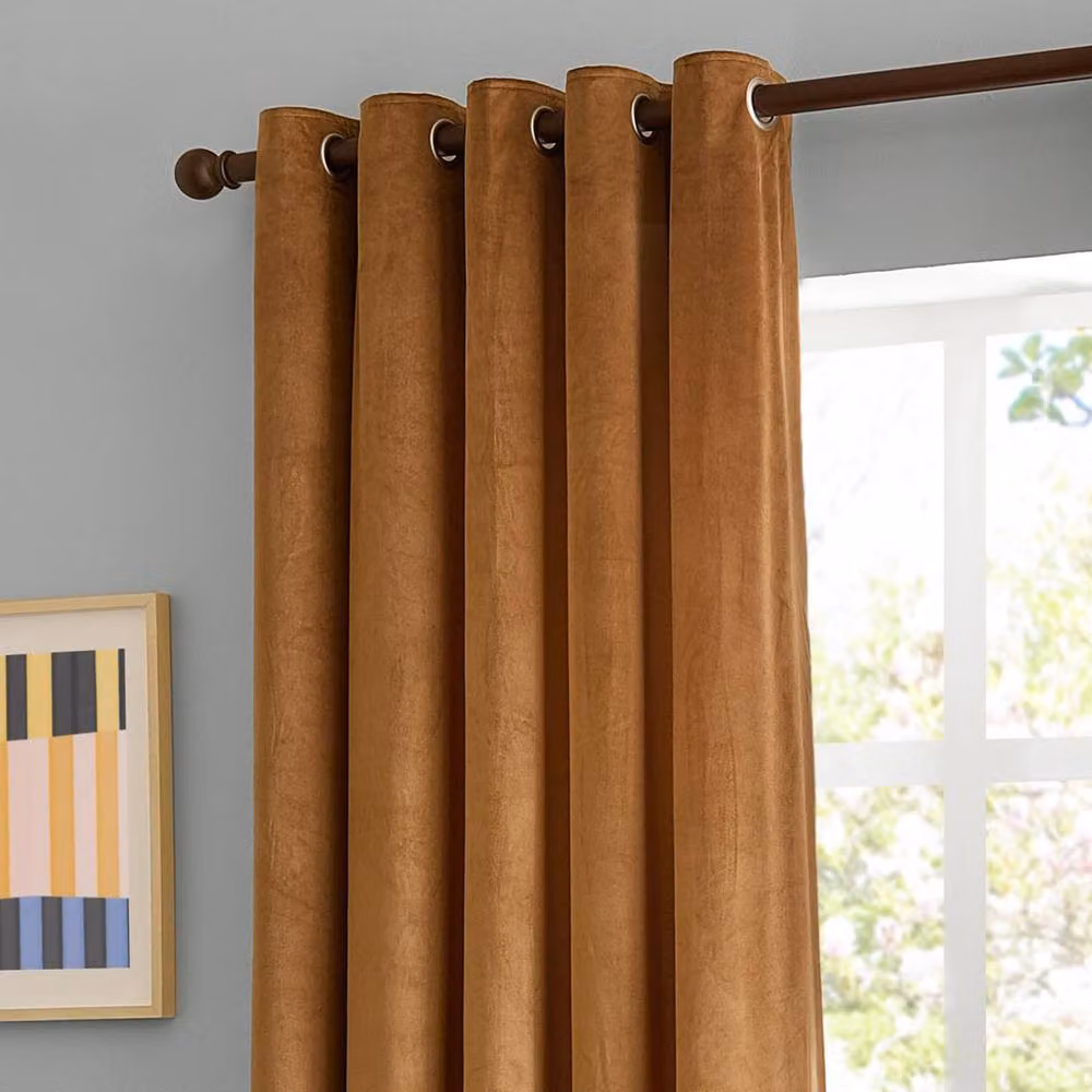 Furn Pale Orange Velvet Blackout Eyelet Curtain Pair, Width: 117 cm, Drop: 137 cm – 3