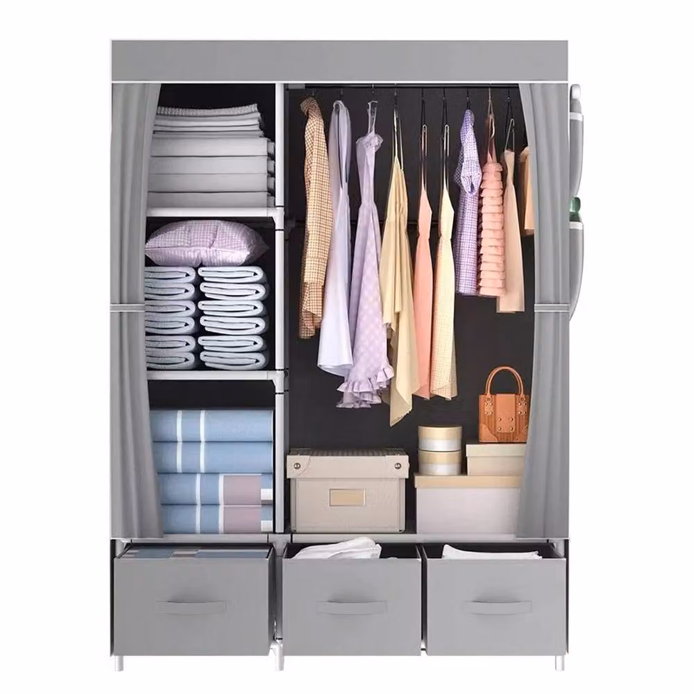 SPETLEK Fabric Canvas Storage Closet with Hanging Rail, Grey, H 163.0 cm x W 105.0 cm – 2