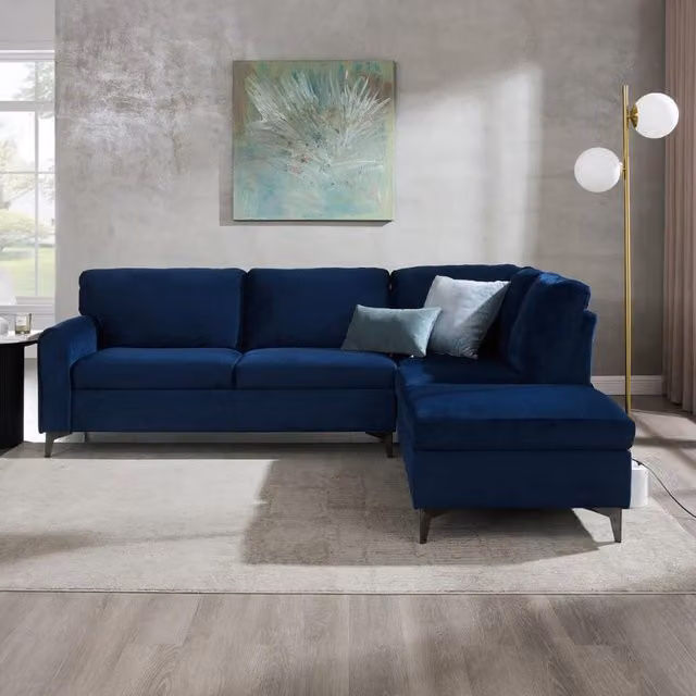 Aylssum Right-Hand Corner Sofa in Blue Velvet