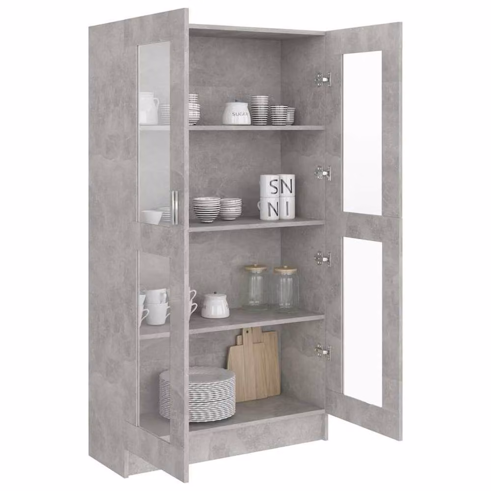 Berkfield Home Vitrine Cabinet in Concrete Grey with Glass Doors, W/D/H: 82.5 x 30.5 x 150 cm – 2