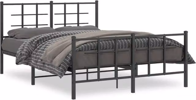 Berkfield Home Metal Bed Frame with Footboard, Black, W: 135 cm, L: 190 cm – 1