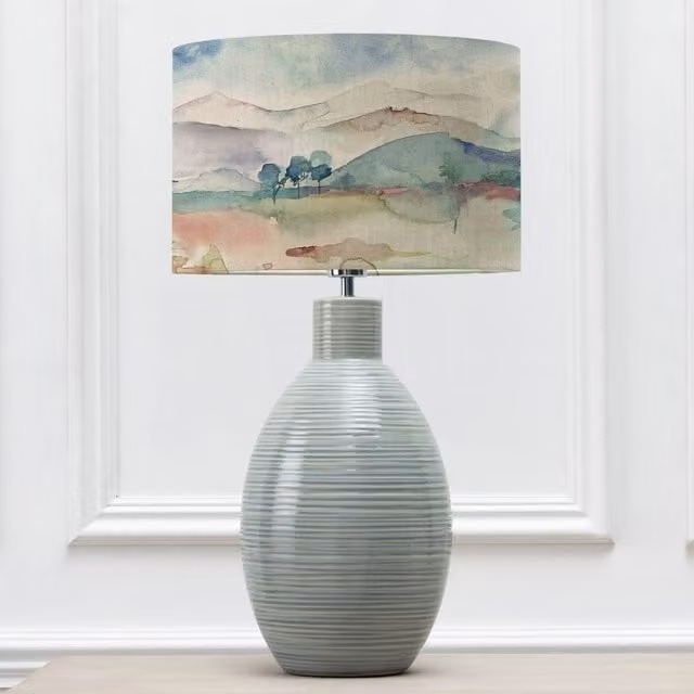 Voyage Maison Epona Ceramic Table Lamp with Russet Shores Plain Eva Fabric Cylinder Lampshade in Blue