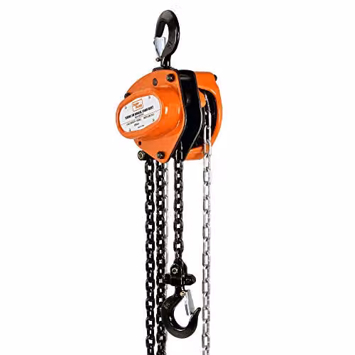 Superhandy Manual Heavy Duty Steel Chain Block Hoist in Orange and Black with 1 Ton 2200lbs Capacity and 3.048 m Lift – 6