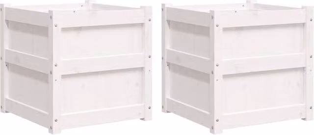 Berkfield Home Garden White Solid Wood Pine Planter Tub, 2 Pack