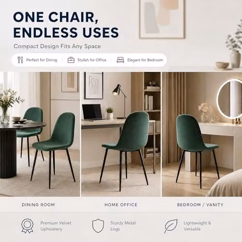 Bravich LTD Ron Velvet Dining Chair in Green with Metal Legs – 3