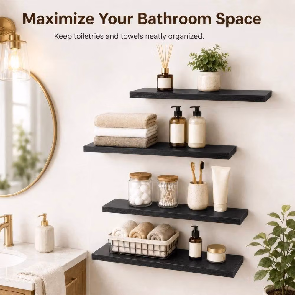 Ventryn Black 4-Piece Floating Wall Shelves and Picture Display Rack – 3