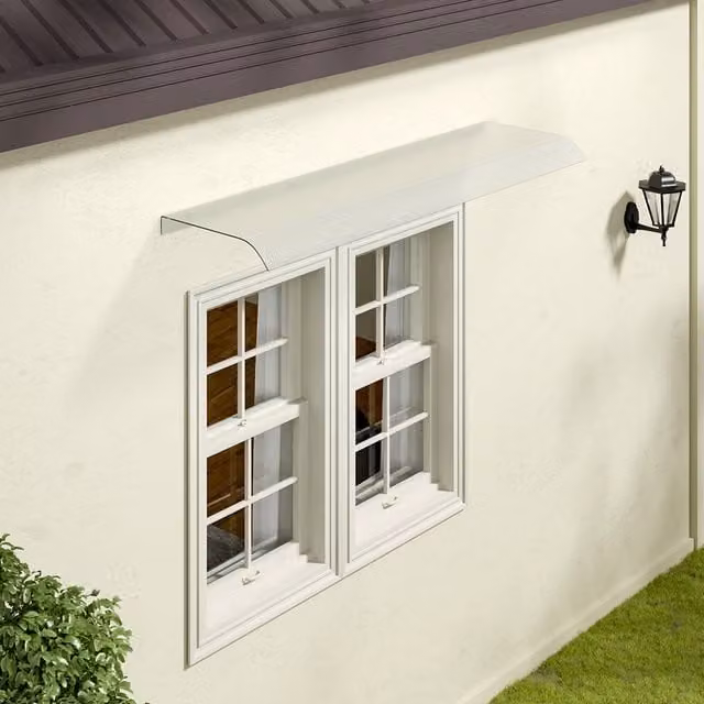 Lifeideas Outdoor Transparent Frosted Awning in White, W: 120 cm, D: 33 cm