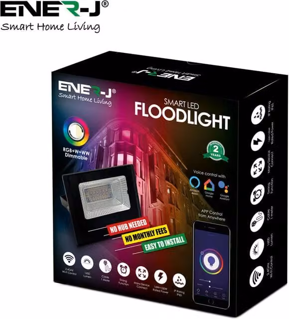 ENERJSMART WiFi Smart RGBWWW 16W LED Floodlight Pack of 2, Blue