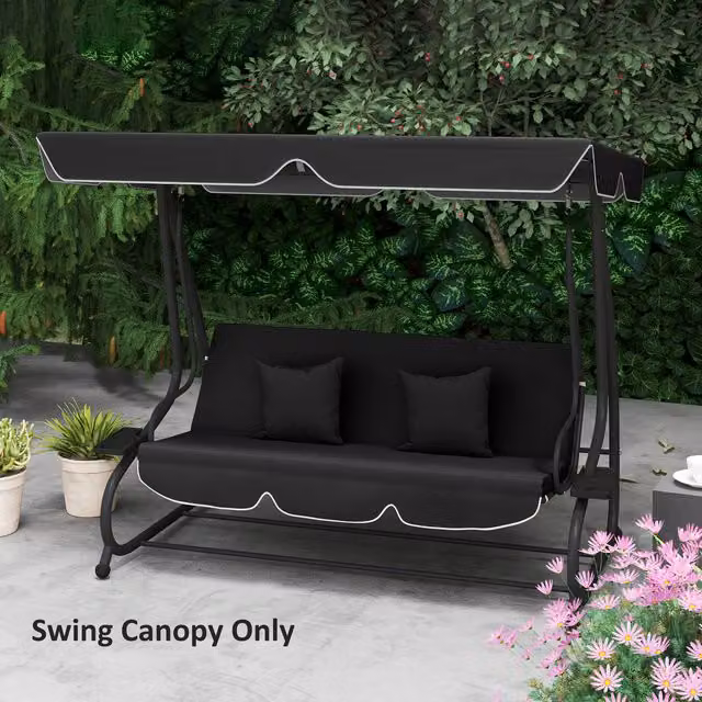 Outsunny 3 Seater Garden Swing Canopy Replacement, Black, Water-Repellent Polyester with UPF 30 Protection