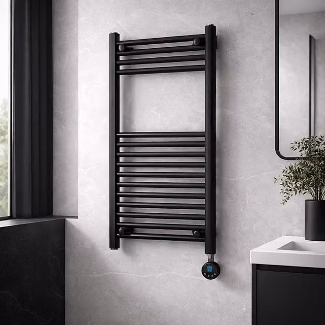 Lux Heat Black Electric Ladder Towel Radiator, W: 50 cm, H: 80 cm