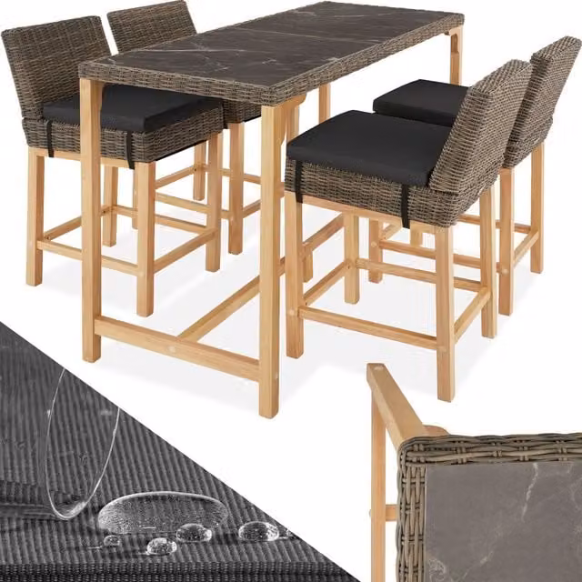 tectake Modern Rectangular Ceramic Garden Table and 4 Chairs Set in Brown