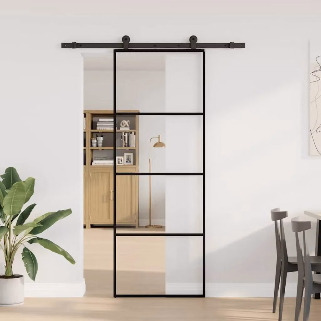 Berkfield Home Modern Sliding Door with Hardware Set in Black, ESG Glass and Aluminium, W: 76 cm, H: 205 cm – 2