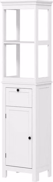 FORGEVIO Tall White Bathroom Cabinet with Soft Close Doors, Drawer and LED Lighting – 1