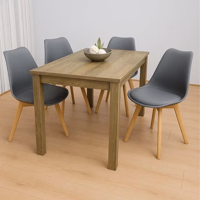 Kosy Koala Rustic Brown Wooden Dining Table and 4 Grey Chairs Set