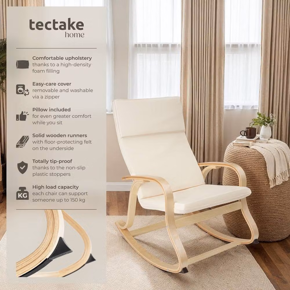 tectake Roca Rocking Chair with Armrests in Beige – 2