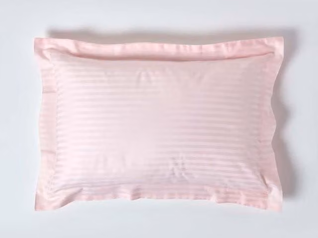 Homescapes Pink Egyptian Cotton Mako Satin Stripe Oxford Pillowcase, 330 Thread Count