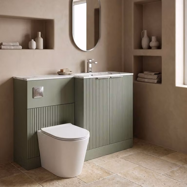 Balterley Tixall 2 Door Vanity WC Unit with Carrera Basin, Green, W: 110 cm