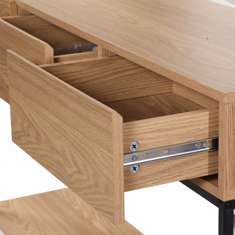 CALICOSY Tessa 3-Drawer Console Table with 1 Shelf, Brown and Black Wood and Metal Finish, W: 120 cm, D: 35 cm, H: 80.5 cm – 3