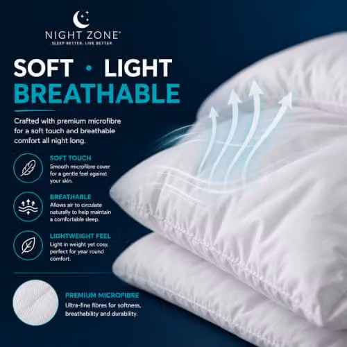 Nightzone King Size Microfibre All Season Quilt, 13.5 Tog, White – 2