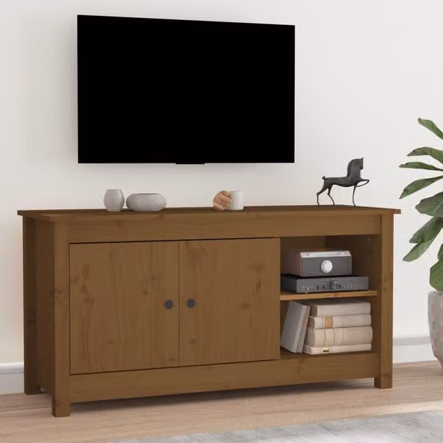 Berkfield Home Rustic Solid Wood Pine TV Cabinet in Honey Brown, W: 103 cm, D: 36.5 cm, H: 52 cm