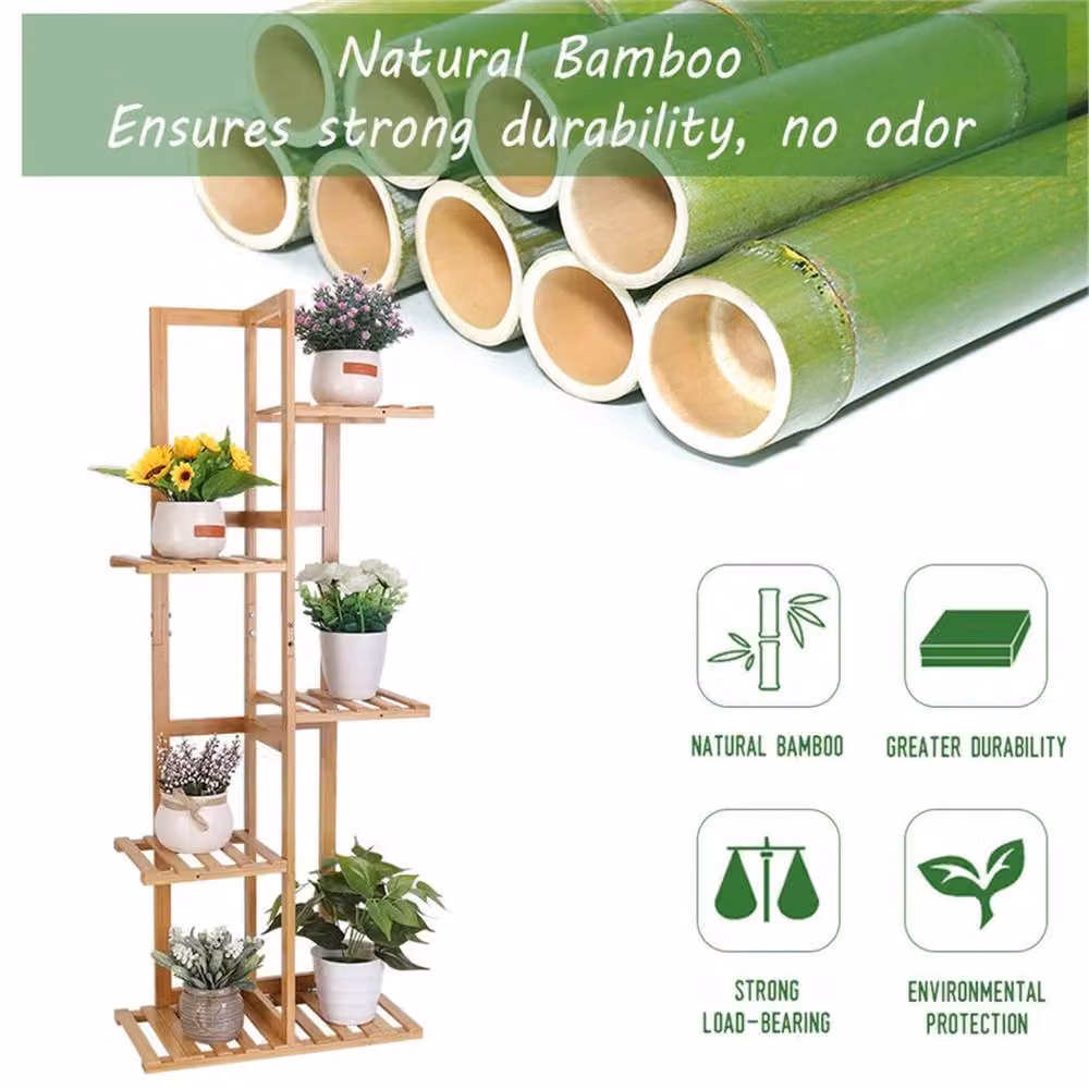 Nordara 5/6 Tier Ladder Shelf Storage Plant Stand in Beige, W/D/H: 40 x 20.2 x 102 cm – 2