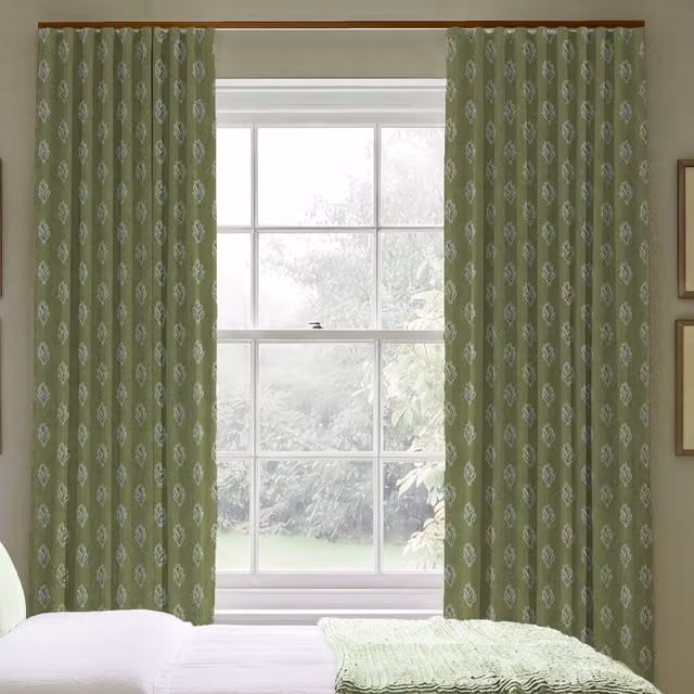 ANTE DECOR Hidcote Made To Measure Blackout Floral Cotton Curtains in Pistachio Green