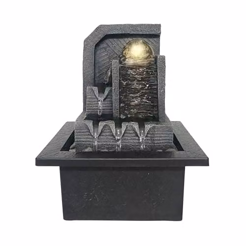 Well Being Aztec Decorative Desktop LED Light Water Feature, Multicolour, W/D/H: 16.5 x 21.5 x 21.5 cm – 1