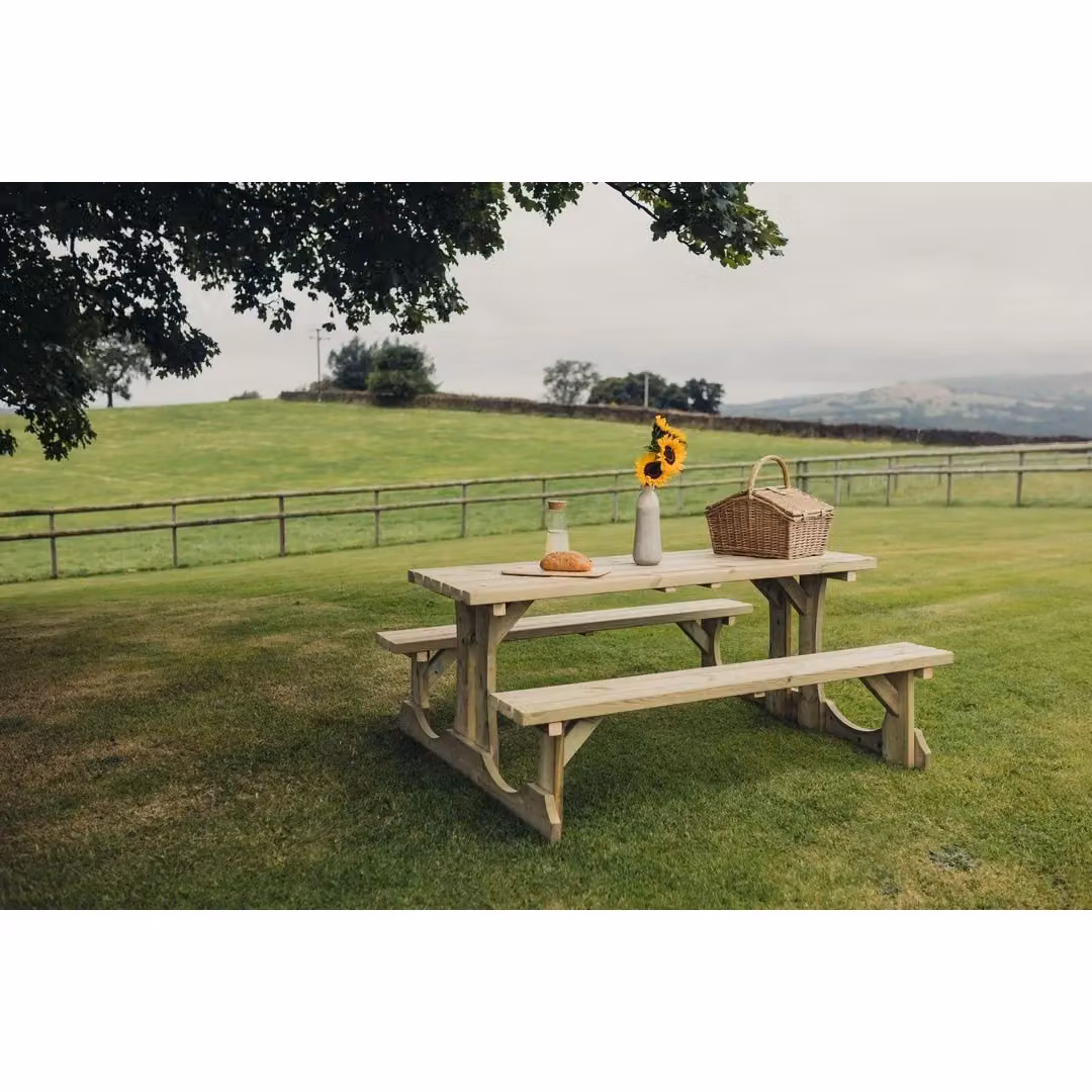 Churnet Valley Garden Furniture Ltd Lunar Picnic Table in Brown, W: 153 cm, D: 150 cm, H: 76 cm – 2