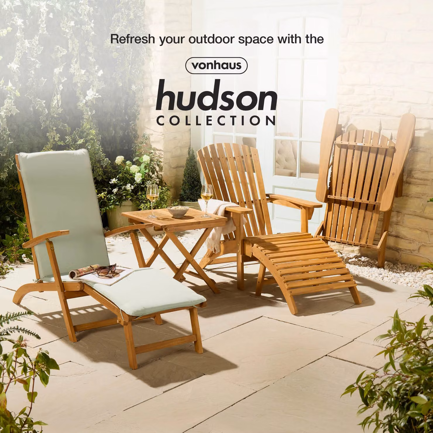 VonHaus Hudson Acacia Wood Adirondack Garden Chair in Natural Brown – 5