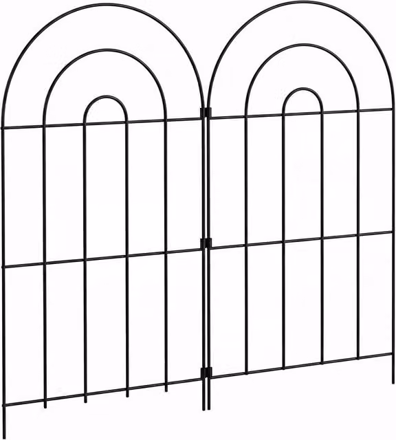 Mountview 10-Piece Black Powder-Coated Steel Metal Palisade Dog Fence with Round Pickets – 1