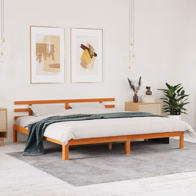 Berkfield Home Solid Wood Pine Bed Frame in Wax Brown, 200 x 200 cm – 1