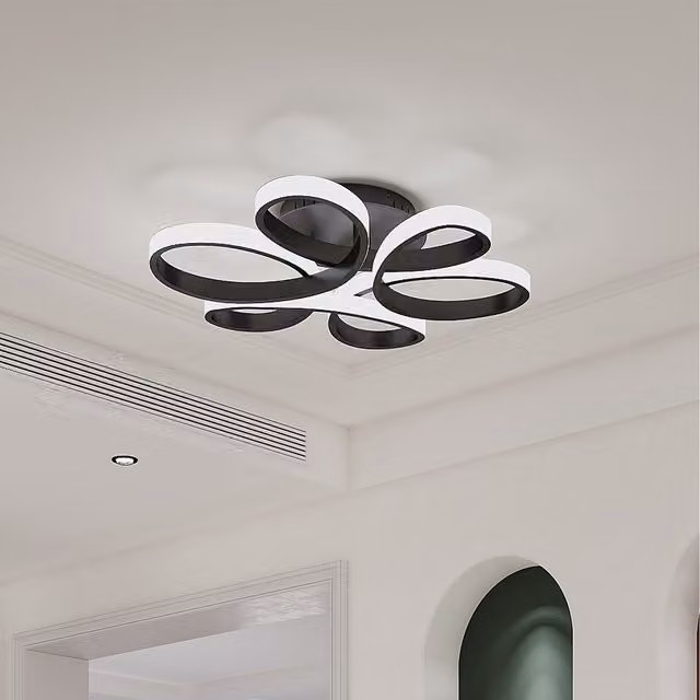 Komore Stylish Acrylic Petal LED Semi Flush Ceiling Light in Black
