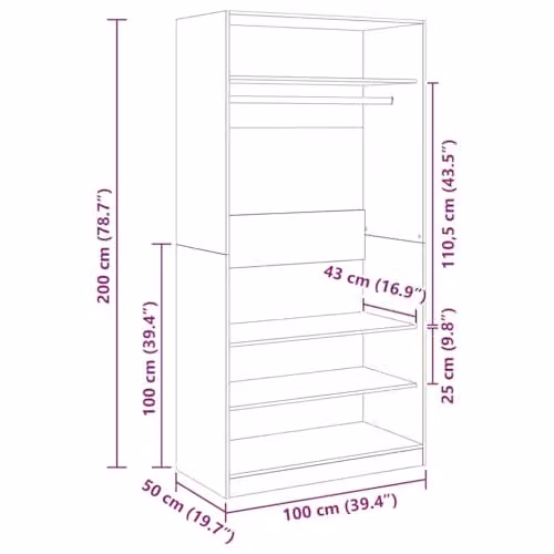 vidaXL Modern Grey Sonoma Wardrobe W/D/H: 100 x 50 x 200 cm – 2