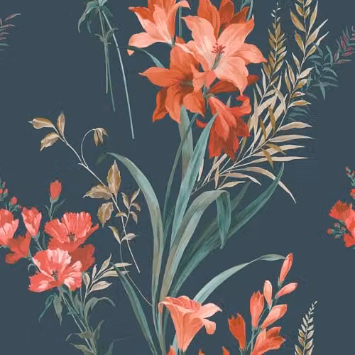 Belgravia Decor Thalia Floral Botanical Themed Matt Wallpaper in Petrol Teal