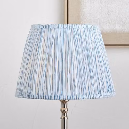 Ruma Blue Stripe Mushroom Pleat Tapered Fabric Lampshade, Diameter: 35.56 cm