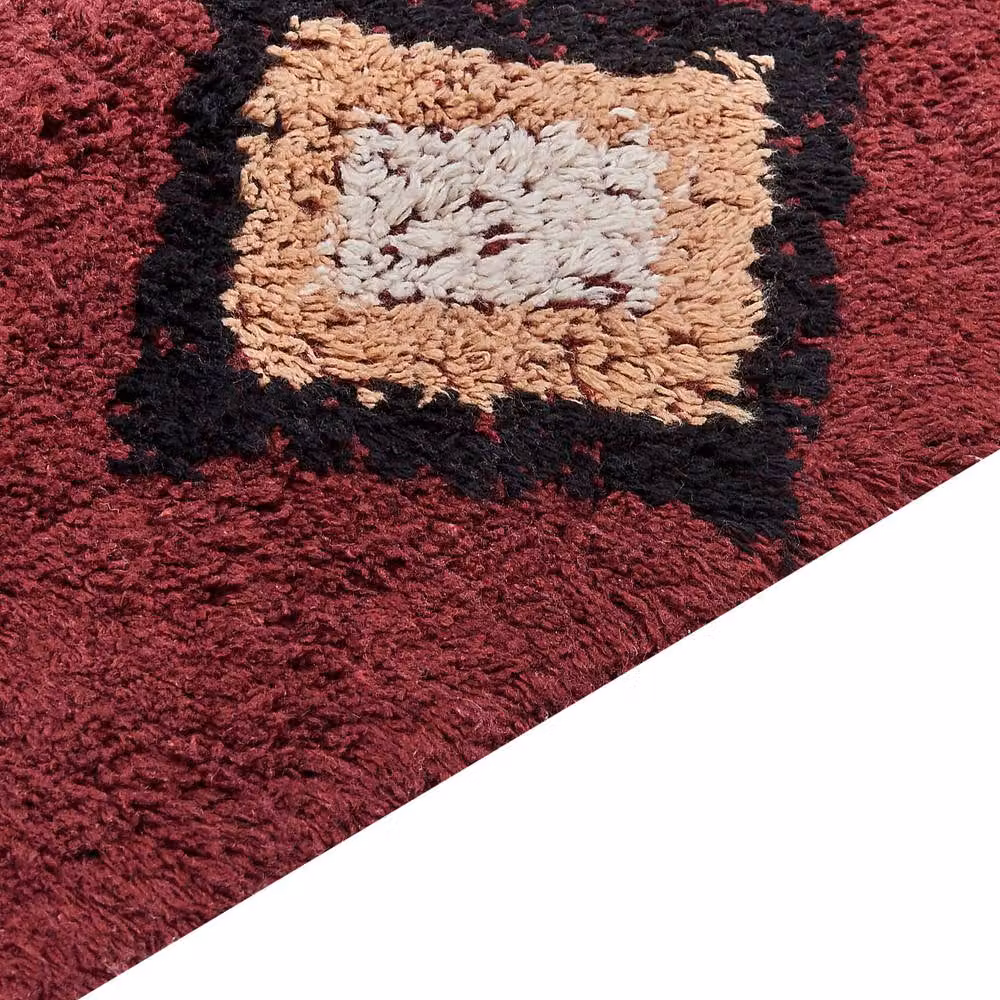 Wyld and Coco Red Cotton Hand Tufted Boho Diamond Area Rug with Fringes W: 80 cm, L: 150 cm – 3