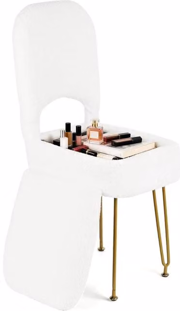 FORGEVIO White Velvet Vanity Chair with Hidden Storage, W/D/H: 40 x 44 x 82 cm – 1