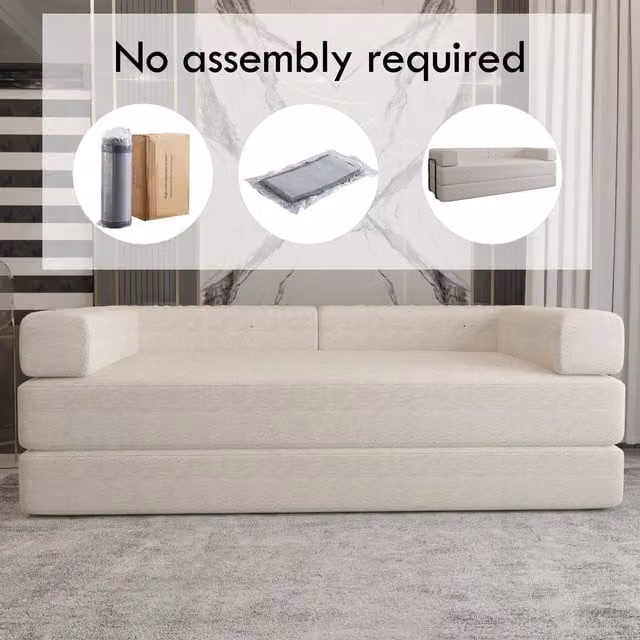 MN Furniture Modern 3 Seater Fabric Sofa Bed in Camel with Metal Frame – 1