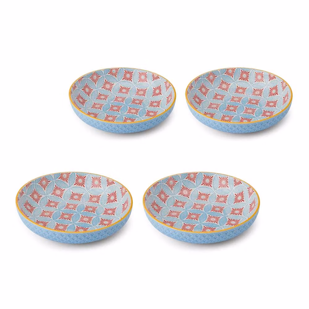 Mikasa Set of 4 Blue Mosaic Stoneware Round Pasta Bowls, 900ml per bowl – 2