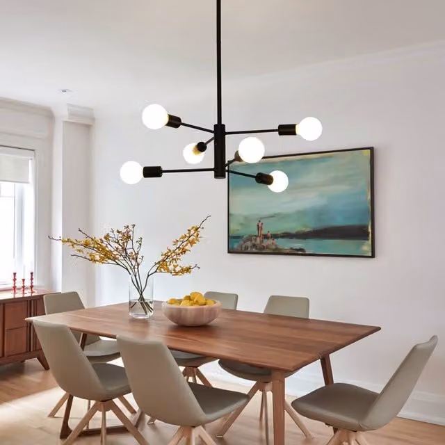 NIVOR 6-Light Industrial Mid Century Flush Mount Ceiling Chandelier in Black, Gold or Copper – 1
