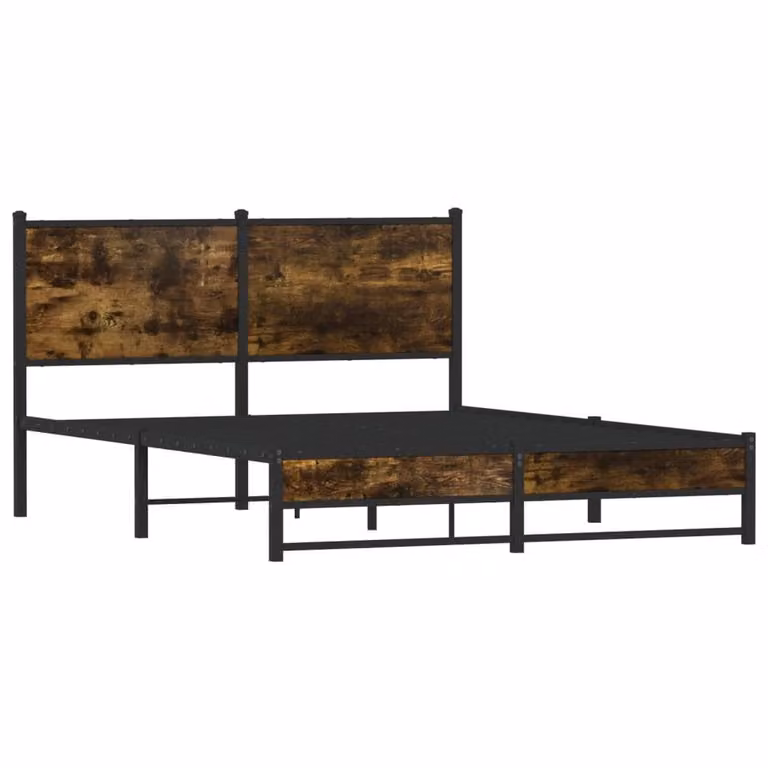 Berkfield Home Metal Bed Frame in Smoked Oak Brown, W: 140 cm, L: 200 cm